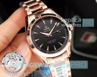 Omega Seamaster Aqua Terra 150 Black Face Rose Gold Steel Copy Watch